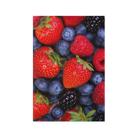 Обложка для паспорта матовая кожа с принтом Berries , натуральная матовая кожа | размер 19,3 х 13,7 см; прозрачные пластиковые крепления | strawberry | vegan | vegetarian | веган | вегетарианство | земляника | йога | клубника | фитнес | черника | ягода