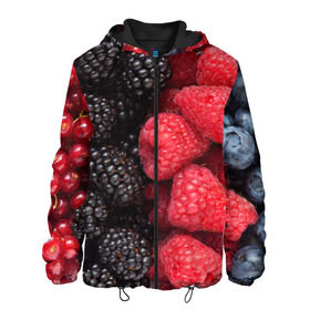 Мужская куртка 3D с принтом Ягодная , ткань верха — 100% полиэстер, подклад — флис | прямой крой, подол и капюшон оформлены резинкой с фиксаторами, два кармана без застежек по бокам, один большой потайной карман на груди. Карман на груди застегивается на липучку | Тематика изображения на принте: strawberry | vegan | vegetarian | будизм | веган | вегетарианство | земляника | йога | клубника | клюква | фитнес | черника | ягода