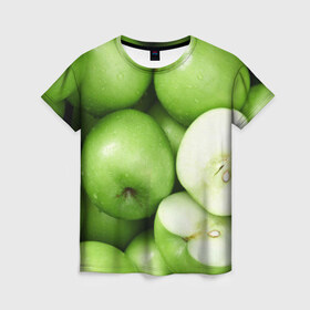 Женская футболка 3D с принтом Яблочная , 100% полиэфир ( синтетическое хлопкоподобное полотно) | прямой крой, круглый вырез горловины, длина до линии бедер | вегетарианство | яблоко
