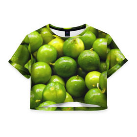 Женская футболка 3D укороченная с принтом Лаймовая , 100% полиэстер | круглая горловина, длина футболки до линии талии, рукава с отворотами | vegan | vegetarian | будизм | веган | вегетарианство | йога | лайм | сыроедение | фитнес