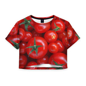 Женская футболка 3D укороченная с принтом Томатная , 100% полиэстер | круглая горловина, длина футболки до линии талии, рукава с отворотами | tomato | vegan | vegetarian | будизм | веган | вегетарианство | йога | помидор | сыроедение | томат | фитнес | ягода