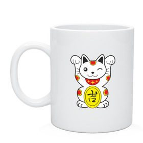 Кружка с принтом Японский котик , керамика | объем — 330 мл, диаметр — 80 мм. Принт наносится на бока кружки, можно сделать два разных изображения | иероглиф | кот | япония