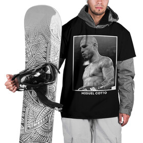 Накидка на куртку 3D с принтом Мигель Котто чб , 100% полиэстер |  | boxing | бокс | боксер | котто | мигель анхель | мигель котто | спорт | чемпион мира