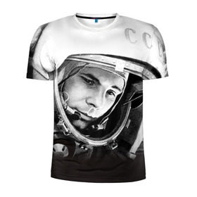 Мужская футболка 3D спортивная с принтом Гагарин 1 , 100% полиэстер с улучшенными характеристиками | приталенный силуэт, круглая горловина, широкие плечи, сужается к линии бедра | гагарин | космос | космос наш | поехали | ретро | ссср | юрий гагарин