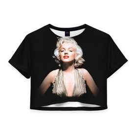 Женская футболка 3D укороченная с принтом Мерлин Монро 2 , 100% полиэстер | круглая горловина, длина футболки до линии талии, рукава с отворотами | marilyn monroe | кино | мерлин монро | мэрилин монро | норма джин бейкер | ретро