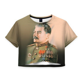 Женская футболка 3D укороченная с принтом Сталин 1 , 100% полиэстер | круглая горловина, длина футболки до линии талии, рукава с отворотами | знаменитости | иосиф сталин | ретро | ссср