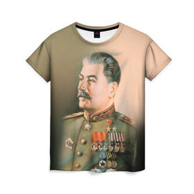 Женская футболка 3D с принтом Сталин 1 , 100% полиэфир ( синтетическое хлопкоподобное полотно) | прямой крой, круглый вырез горловины, длина до линии бедер | знаменитости | иосиф сталин | ретро | ссср
