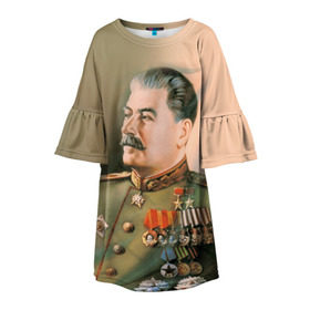 Детское платье 3D с принтом Сталин 1 , 100% полиэстер | прямой силуэт, чуть расширенный к низу. Круглая горловина, на рукавах — воланы | знаменитости | иосиф сталин | ретро | ссср
