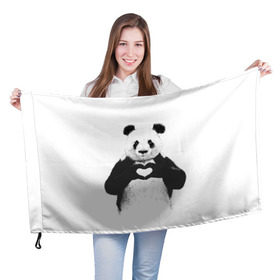 Флаг 3D с принтом Панда Love , 100% полиэстер | плотность ткани — 95 г/м2, размер — 67 х 109 см. Принт наносится с одной стороны | панда