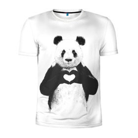 Мужская футболка 3D спортивная с принтом Панда Love , 100% полиэстер с улучшенными характеристиками | приталенный силуэт, круглая горловина, широкие плечи, сужается к линии бедра | панда