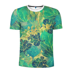 Мужская футболка 3D спортивная с принтом Узор из листьев , 100% полиэстер с улучшенными характеристиками | приталенный силуэт, круглая горловина, широкие плечи, сужается к линии бедра | зелень | лето | листья | мозаика | узор