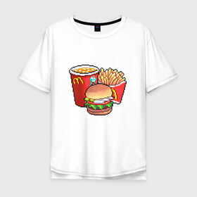 Мужская футболка хлопок Oversize с принтом Фастфуд , 100% хлопок | свободный крой, круглый ворот, “спинка” длиннее передней части | Тематика изображения на принте: бургер | макдак | фри