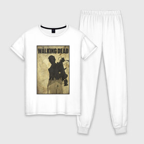Женская пижама хлопок с принтом The Walking Dead , 100% хлопок | брюки и футболка прямого кроя, без карманов, на брюках мягкая резинка на поясе и по низу штанин | dead | walking | zombie | мертвецы | ходячие