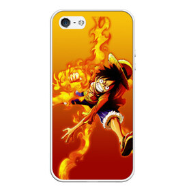 Чехол для iPhone 5/5S матовый с принтом Луффи из One Piece , Силикон | Область печати: задняя сторона чехла, без боковых панелей | fire | luffi | огонь