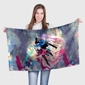 Флаг 3D с принтом Девушка с мечом , 100% полиэстер | плотность ткани — 95 г/м2, размер — 67 х 109 см. Принт наносится с одной стороны | 
