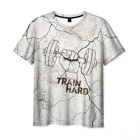 Мужская футболка 3D с принтом Train hard 5 , 100% полиэфир | прямой крой, круглый вырез горловины, длина до линии бедер | bodybuilding | no pain no gain | train hard | бодибилдинг | качалка | пауэрлифинг | тренажерный | фитнес