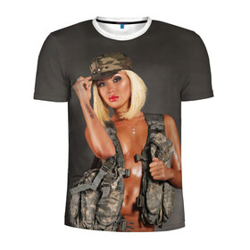 Мужская футболка 3D спортивная с принтом Девушка в форме , 100% полиэстер с улучшенными характеристиками | приталенный силуэт, круглая горловина, широкие плечи, сужается к линии бедра | армия | девушка воин | камуфляж | оружие