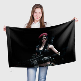 Флаг 3D с принтом Девушка воин , 100% полиэстер | плотность ткани — 95 г/м2, размер — 67 х 109 см. Принт наносится с одной стороны | бирет | девушка воин | камуфляж | оружие | очки