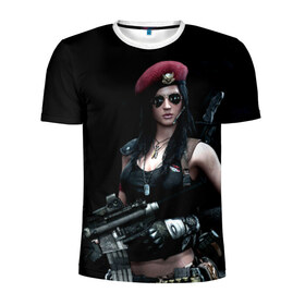 Мужская футболка 3D спортивная с принтом Девушка воин , 100% полиэстер с улучшенными характеристиками | приталенный силуэт, круглая горловина, широкие плечи, сужается к линии бедра | бирет | девушка воин | камуфляж | оружие | очки