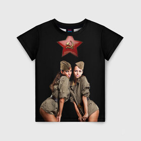 Детская футболка 3D с принтом Девушки в форме , 100% гипоаллергенный полиэфир | прямой крой, круглый вырез горловины, длина до линии бедер, чуть спущенное плечо, ткань немного тянется | армия | военная форма | девушки | россия | рэтро | ссср