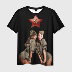 Мужская футболка 3D с принтом Девушки в форме , 100% полиэфир | прямой крой, круглый вырез горловины, длина до линии бедер | армия | военная форма | девушки | россия | рэтро | ссср