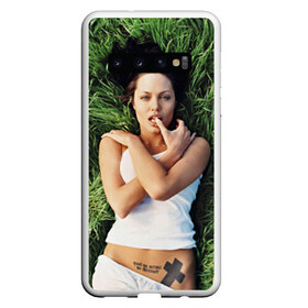 Чехол для Samsung Galaxy S10 с принтом Джоли Анджелина , Силикон | Область печати: задняя сторона чехла, без боковых панелей | Тематика изображения на принте: анджелина | девушка | джоли | лежит | тату