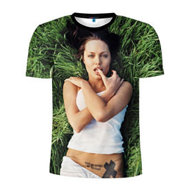 Мужская футболка 3D спортивная с принтом Джоли Анджелина , 100% полиэстер с улучшенными характеристиками | приталенный силуэт, круглая горловина, широкие плечи, сужается к линии бедра | Тематика изображения на принте: анджелина | девушка | джоли | лежит | тату
