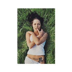 Обложка для паспорта матовая кожа с принтом Джоли Анджелина , натуральная матовая кожа | размер 19,3 х 13,7 см; прозрачные пластиковые крепления | анджелина | девушка | джоли | лежит | тату