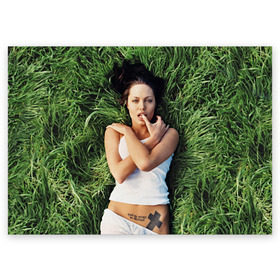 Поздравительная открытка с принтом Джоли Анджелина , 100% бумага | плотность бумаги 280 г/м2, матовая, на обратной стороне линовка и место для марки
 | анджелина | девушка | джоли | лежит | тату
