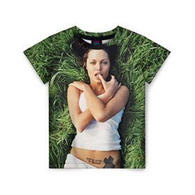 Детская футболка 3D с принтом Джоли Анджелина , 100% гипоаллергенный полиэфир | прямой крой, круглый вырез горловины, длина до линии бедер, чуть спущенное плечо, ткань немного тянется | анджелина | девушка | джоли | лежит | тату