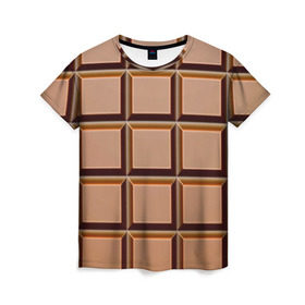 Женская футболка 3D с принтом Шоколад , 100% полиэфир ( синтетическое хлопкоподобное полотно) | прямой крой, круглый вырез горловины, длина до линии бедер | еда | коричневый | плитка | прикольные | шоколад