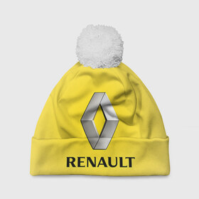 Шапка 3D c помпоном с принтом Renault , 100% полиэстер | универсальный размер, печать по всей поверхности изделия | 