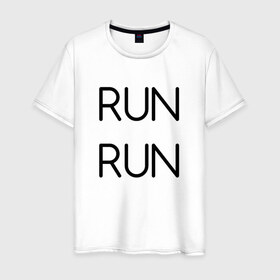 Мужская футболка хлопок с принтом RUN , 100% хлопок | прямой крой, круглый вырез горловины, длина до линии бедер, слегка спущенное плечо. | bts | jimin | jin | joonguk | rap monster | run | suga