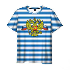 Мужская футболка 3D с принтом Герб РФ , 100% полиэфир | прямой крой, круглый вырез горловины, длина до линии бедер | армия | войска | вооруженные силы | герб | россия | символ россии | тельник | тельняшка | флаг