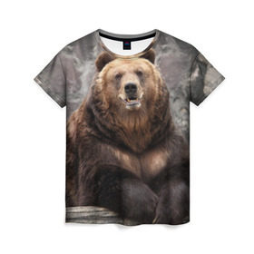 Женская футболка 3D с принтом Русский медведь , 100% полиэфир ( синтетическое хлопкоподобное полотно) | прямой крой, круглый вырез горловины, длина до линии бедер | медведь | россия | русский | русский медведь