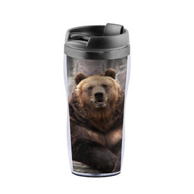 Термокружка-непроливайка с принтом Русский медведь , внутренняя часть — пищевой пластик, наружная часть — прозрачный пластик, между ними — полиграфическая вставка с рисунком | объем — 350 мл, герметичная крышка | медведь | россия | русский | русский медведь