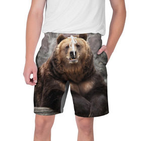 Мужские шорты 3D с принтом Русский медведь ,  полиэстер 100% | прямой крой, два кармана без застежек по бокам. Мягкая трикотажная резинка на поясе, внутри которой широкие завязки. Длина чуть выше колен | медведь | россия | русский | русский медведь