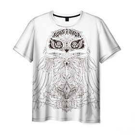Мужская футболка 3D с принтом Сова , 100% полиэфир | прямой крой, круглый вырез горловины, длина до линии бедер | сова чернобелое