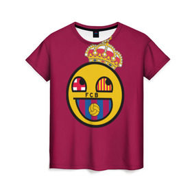 Женская футболка 3D с принтом FCB smile , 100% полиэфир ( синтетическое хлопкоподобное полотно) | прямой крой, круглый вырез горловины, длина до линии бедер | barcelona | барса | барселона | футбол