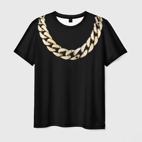 Мужская футболка 3D с принтом Золотая цепь , 100% полиэфир | прямой крой, круглый вырез горловины, длина до линии бедер | драгоценность | золотая цепь | золото | украшение | фон | черный
