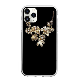 Чехол для iPhone 11 Pro Max матовый с принтом Золотое ожерелье , Силикон |  | бриллианты | драгоценность | золото | золотые | лепестки | ожерелье | роза | цветы | цепь