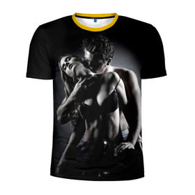 Мужская футболка 3D спортивная с принтом Страсть , 100% полиэстер с улучшенными характеристиками | приталенный силуэт, круглая горловина, широкие плечи, сужается к линии бедра | в шею | девушка | любовь | парень | поцелуй | страсть | торс | фото | черно белое