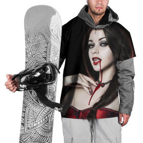 Накидка на куртку 3D с принтом Девушка вампир , 100% полиэстер |  | Тематика изображения на принте: кровь