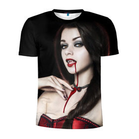 Мужская футболка 3D спортивная с принтом Девушка вампир , 100% полиэстер с улучшенными характеристиками | приталенный силуэт, круглая горловина, широкие плечи, сужается к линии бедра | кровь