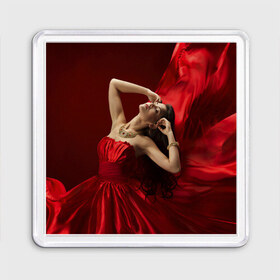Магнит 55*55 с принтом Девушка в красном , Пластик | Размер: 65*65 мм; Размер печати: 55*55 мм | танец