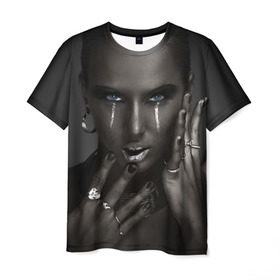 Мужская футболка 3D с принтом Черная девушка , 100% полиэфир | прямой крой, круглый вырез горловины, длина до линии бедер | белое | блеск | бриллиант | девушка | драгоценности | золото | кольца | макияж | перстни | серебро | черная | эпатаж