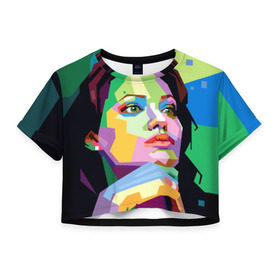 Женская футболка 3D укороченная с принтом Анджелина Джоли , 100% полиэстер | круглая горловина, длина футболки до линии талии, рукава с отворотами | angelina jolie | актриса | анджелина джоли | звезда | знаменитость | кино | поп арт | символ
