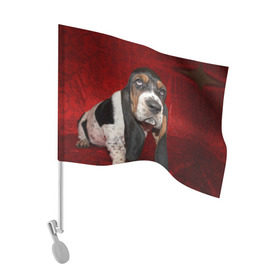Флаг для автомобиля с принтом Бассет-хаунд , 100% полиэстер | Размер: 30*21 см | бархат | бассет хаунд | взгляд | домашнее | животное | порода | собака | уши