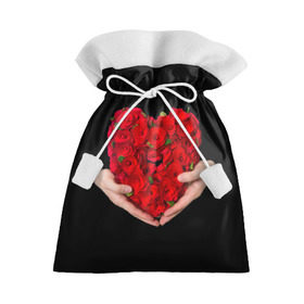 Подарочный 3D мешок с принтом Сердце в руках , 100% полиэстер | Размер: 29*39 см | Тематика изображения на принте: 8 марта | любовь | подарок | праздник | розы | руки | сердце