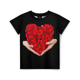 Детская футболка 3D с принтом Сердце в руках , 100% гипоаллергенный полиэфир | прямой крой, круглый вырез горловины, длина до линии бедер, чуть спущенное плечо, ткань немного тянется | 8 марта | любовь | подарок | праздник | розы | руки | сердце